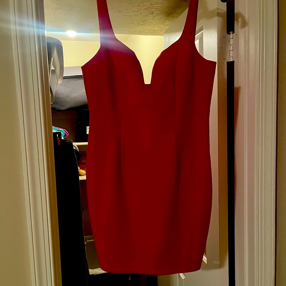 by the way. Red Plunge Neck Bodycon Mini Dress